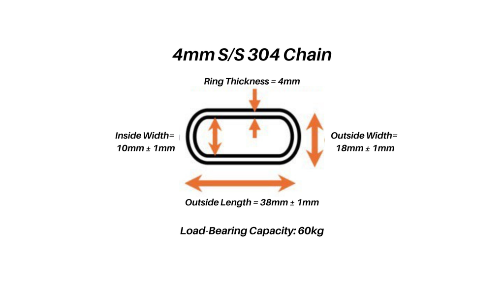4mm 304 Stainless Steel Long Link Chain Industry Welded Binding Chain (meter) / Rantai Tidak Berkarat