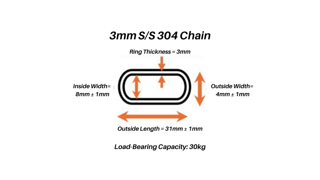 3mm 304 Stainless Steel Long Link Chain Industry Welded Binding Chain (meter) / Rantai Tidak Berkarat