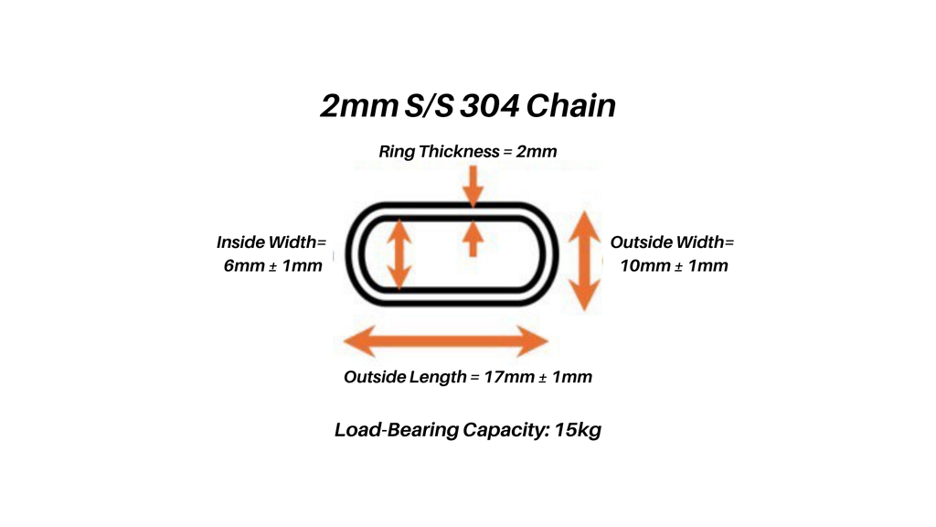 2mm 304 Stainless Steel Long Link Chain Industry Welded Binding Chain (meter) / Rantai Tidak Berkarat